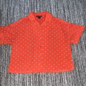 90s Y2K Monki Womens Blouse Size XS‎ Red White Polka Dot Cropped SS Retro